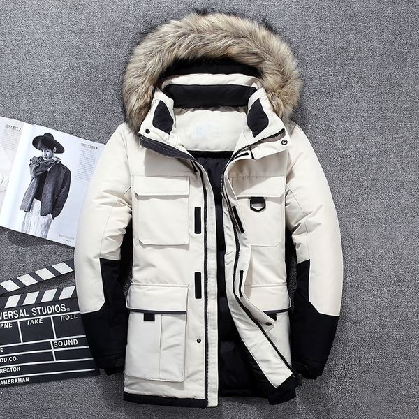 -40 degrees white duck down jacket men thick winter new big real fur collar warm parka waterproof windproof 201111, Black
-40 degrees white duck down jacket men thick winter new big real fur collar warm parka waterproof windproof 201111, Black