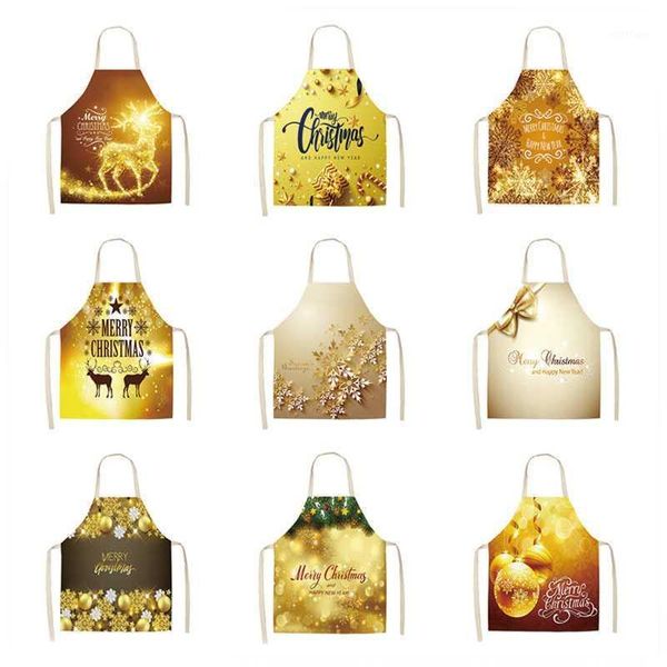 1 pc kitchen aprons christmas elk print sleeveless cotton and linen aprons men and women household cleaning tools 53 x 65 cm1