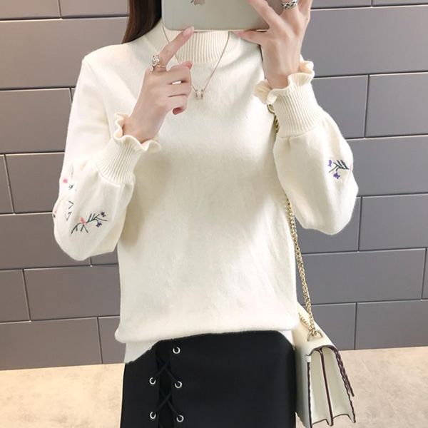 women's sweaters 2021 autumn winter korean half turtleneck sweater jacket women sembroidery long sleeve set head all-match knitted woma, White;black
women's sweaters 2021 autumn winter korean half turtleneck sweater jacket women sembroidery long sleeve set head all-match knitted woma, White;black