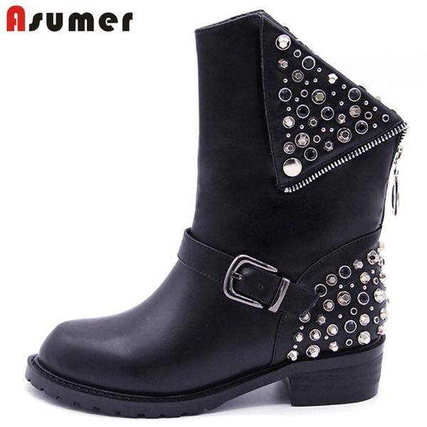 boots asumer 2021 pu+genuine leather suqare heel rivets autumn winter ankle for women motorcycle, Black
boots asumer 2021 pu+genuine leather suqare heel rivets autumn winter ankle for women motorcycle, Black