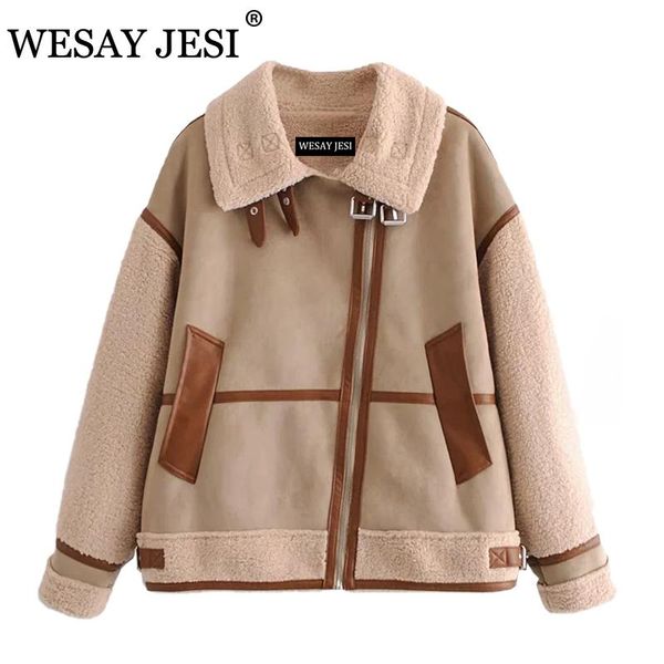 wesay jesi women new khaki patchwork suede lambswool biker jackets coat chic loose fur faux leather oversize female overcoat, Black
wesay jesi women new khaki patchwork suede lambswool biker jackets coat chic loose fur faux leather oversize female overcoat, Black