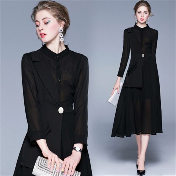false two for the black ladies chiffon amendment dress office job long party dresses femme bathrobe spzo, Black;gray
false two for the black ladies chiffon amendment dress office job long party dresses femme bathrobe spzo, Black;gray