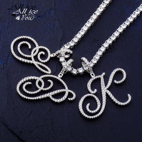 alliceonyou a-z cursive letters name pendant&necklace iced out cubic zircon charm hip hop jewelry for gift with 4mm tennis chain 0927, Silver
alliceonyou a-z cursive letters name pendant&necklace iced out cubic zircon charm hip hop jewelry for gift with 4mm tennis chain 0927, Silver