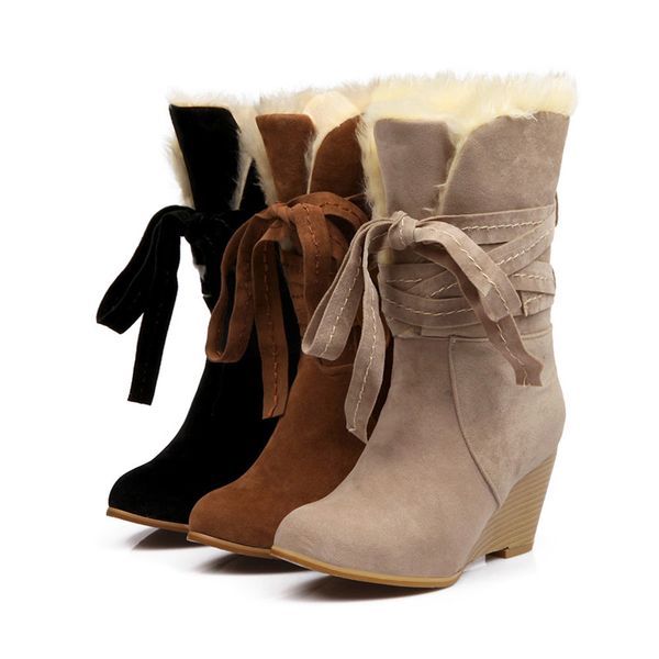 moonmeek fashion women boots lace up flock women mid calf boots solid color snow boots winter wedges heels big size 34-43, Black
moonmeek fashion women boots lace up flock women mid calf boots solid color snow boots winter wedges heels big size 34-43, Black