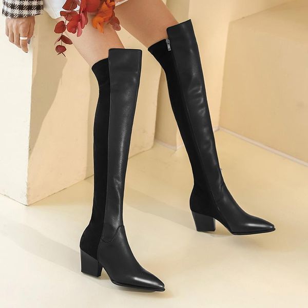 boots elegant over the knee high genuine leather side zipper thick heels shoes woman winter night club slim long, Black
boots elegant over the knee high genuine leather side zipper thick heels shoes woman winter night club slim long, Black