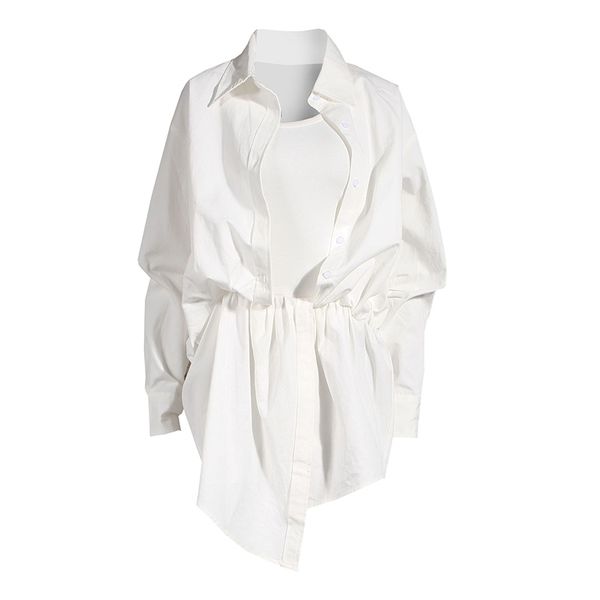 twotwinstyle white ruched spaghetti strap dresses for women lapel collar long sleeve irregular casual female dress 2020 summer lj201203, White;black
twotwinstyle white ruched spaghetti strap dresses for women lapel collar long sleeve irregular casual female dress 2020 summer lj201203, White;black