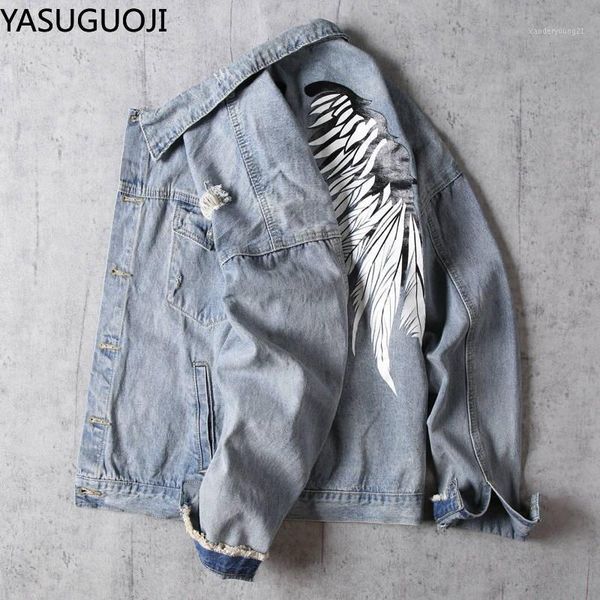 men's jackets yasuguoji hip wing print denim jacket men ripped holes mens light blue jean 2021 garment washed cowboy coat1, Black;brown
men's jackets yasuguoji hip wing print denim jacket men ripped holes mens light blue jean 2021 garment washed cowboy coat1, Black;brown