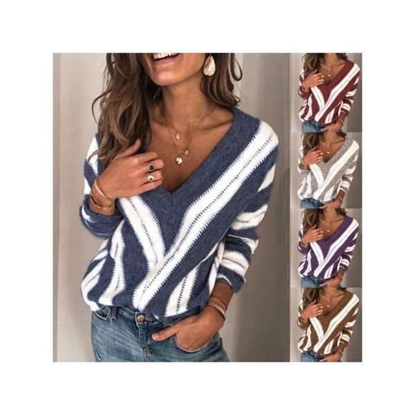 women's sweaters womens autumn and winter casual long sleeve tunics v neck comfort loose striped printing jumpers, White;black
women's sweaters womens autumn and winter casual long sleeve tunics v neck comfort loose striped printing jumpers, White;black