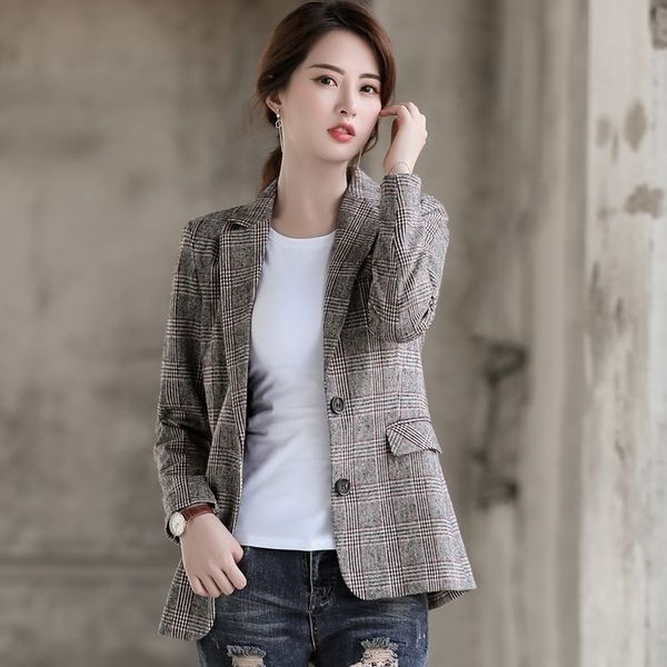 autumn spring slim women blazer casual suit jacket single breasted korean style outwear chaquetas mujer print plaid 201201, White;black
autumn spring slim women blazer casual suit jacket single breasted korean style outwear chaquetas mujer print plaid 201201, White;black