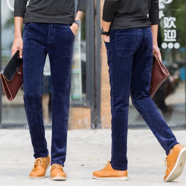 2020 spring new men's corduroy pants elastic slim fit navy blue casual pencil pants male trousers1, Black
