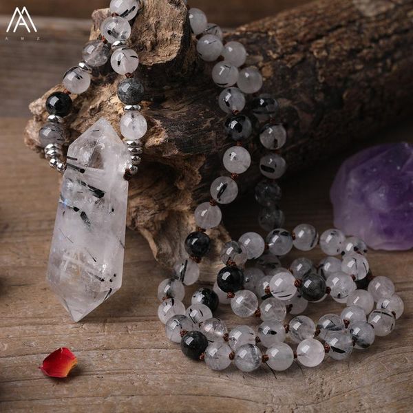 natural black rutilated quartz double point pendant 8mm black rutilated quartz round beads cord knotted necklace mala jewelry, Silver
natural black rutilated quartz double point pendant 8mm black rutilated quartz round beads cord knotted necklace mala jewelry, Silver