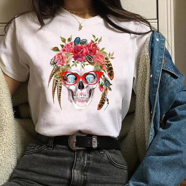 women clothing clothes graphic skull floral flower 90s style print halloween lady tees female t shirt womens t shirt, White
women clothing clothes graphic skull floral flower 90s style print halloween lady tees female t shirt womens t shirt, White