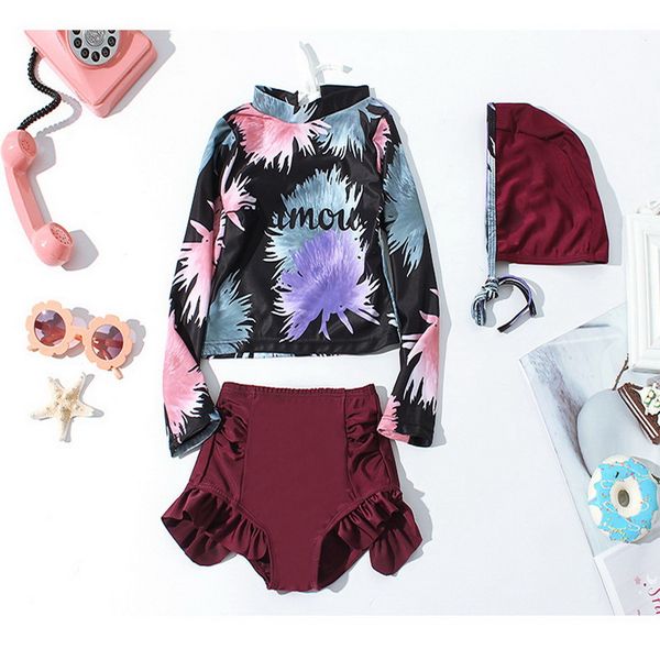 2021 new summer teenagers girls floral swimwear 2-pcs set long sleeves high waist with cap swimsuit children clothes e8891, Blue
2021 new summer teenagers girls floral swimwear 2-pcs set long sleeves high waist with cap swimsuit children clothes e8891, Blue