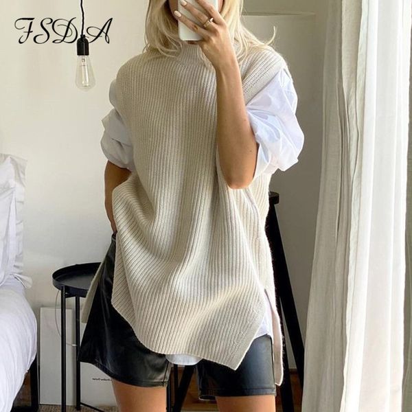 fsda black 2020 beige sleeveless vest long loose split o neck knitted women sweater autumn winter casual oversized pullover, White;black
fsda black 2020 beige sleeveless vest long loose split o neck knitted women sweater autumn winter casual oversized pullover, White;black