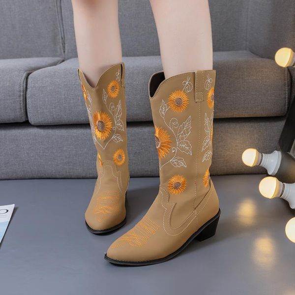 western boots women 2021 fashion autumn brown round toe mid-calf boots embroidered low heels shoes women's winter long, Black
western boots women 2021 fashion autumn brown round toe mid-calf boots embroidered low heels shoes women's winter long, Black