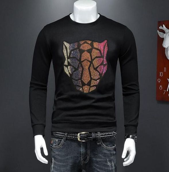men's hoodies & sweatshirts rhinestones sweatershirt streetwear mens fashion round neck winter 010, Black