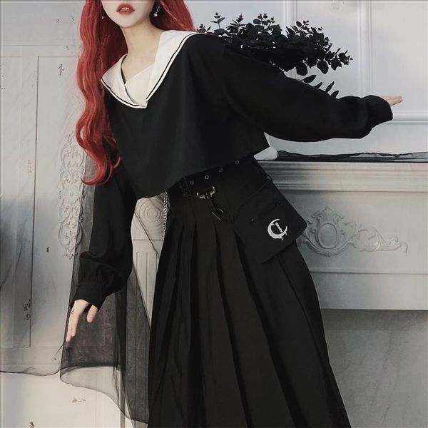 spring preppy style punk gothic girls harajuku black pleated skirt half length skirt removable pocket chain woman pleated skirts
spring preppy style punk gothic girls harajuku black pleated skirt half length skirt removable pocket chain woman pleated skirts