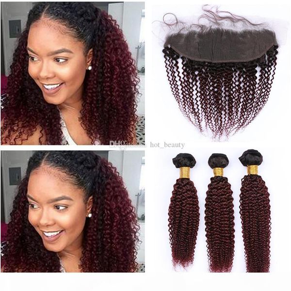 wine red burgundy ombre brazilian kinky curly hair bundles with lace frontal closure #1b 99j dark roots burgundy wavy virgin human hair, Black
wine red burgundy ombre brazilian kinky curly hair bundles with lace frontal closure #1b 99j dark roots burgundy wavy virgin human hair, Black