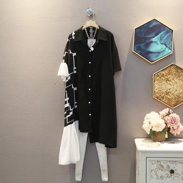 streetwear plus size women shirts 2020 summer new korean casual patchwork irregular hem turn down collar midi women blouse, White
streetwear plus size women shirts 2020 summer new korean casual patchwork irregular hem turn down collar midi women blouse, White