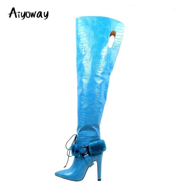 aiyoway women ladies pointed toe high heel over knee boots ankle fur decorated crocodile pattern winter long boots blue1, Black
aiyoway women ladies pointed toe high heel over knee boots ankle fur decorated crocodile pattern winter long boots blue1, Black