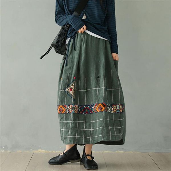 spring new ethnic embroidery cotton linen skirt long sleeved female elastic waist casual vintage plaid mori girls skirts loose, Black
spring new ethnic embroidery cotton linen skirt long sleeved female elastic waist casual vintage plaid mori girls skirts loose, Black