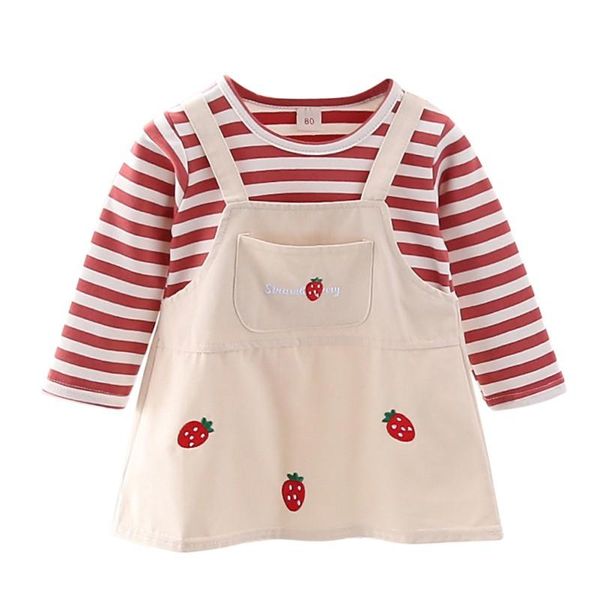 girl's dresses autumn children's clothing girls long-sleeved dress striped strawberry fake two-piece bow baby kids cotton, Red;yellow
girl's dresses autumn children's clothing girls long-sleeved dress striped strawberry fake two-piece bow baby kids cotton, Red;yellow