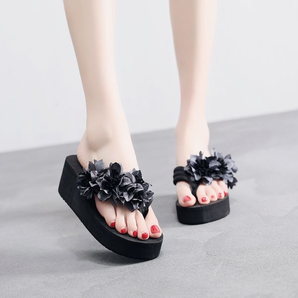 6 cm high heel womens flower flip flops casual sandals and slippers female clip feet non-slip wild wedge heel beach shoes, Black
6 cm high heel womens flower flip flops casual sandals and slippers female clip feet non-slip wild wedge heel beach shoes, Black