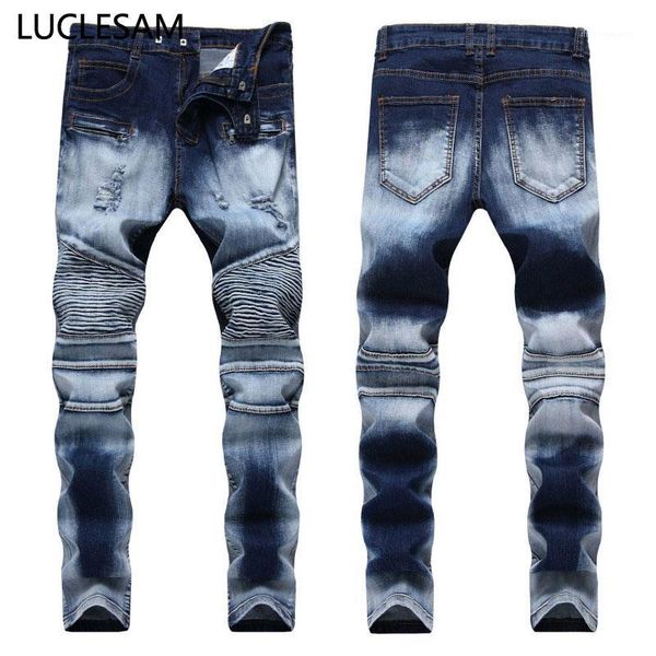 men's jeans mens straight ripped pleated elastic skinny denim pants streetwear motorcycle punk designer destroyed hole 421, Blue
men's jeans mens straight ripped pleated elastic skinny denim pants streetwear motorcycle punk designer destroyed hole 421, Blue