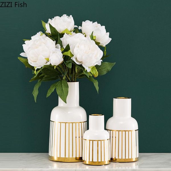 creative nordic gold-plated ceramic vase decoration living room dried flower golden stripe green plant hydroponic flower vases 
creative nordic gold-plated ceramic vase decoration living room dried flower golden stripe green plant hydroponic flower vases