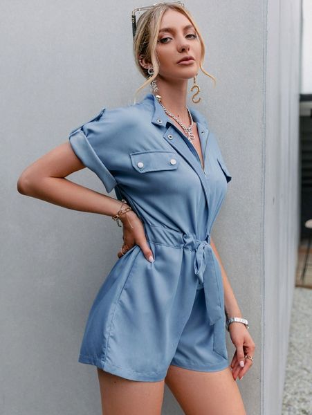 sollinarry drawstring waist shirt romper r45r#, White