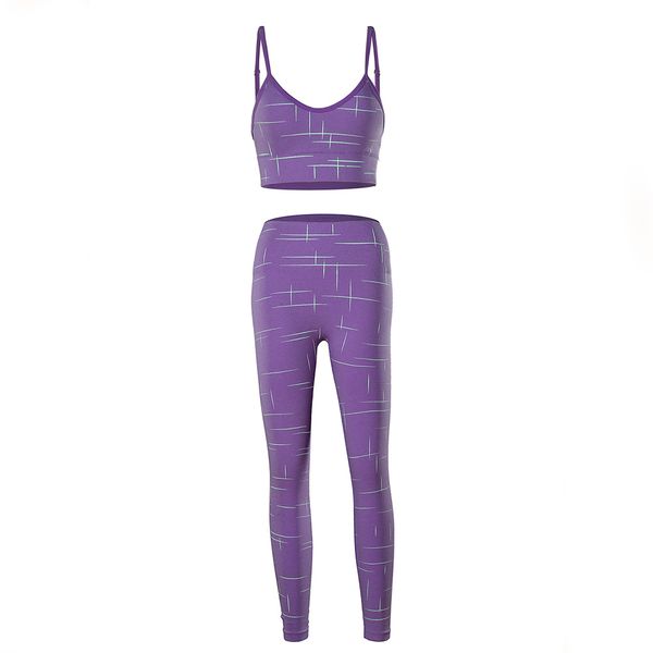 2021 new ins uv luminous double layer sports bra strap cup high waist stretch pants suit, White;black