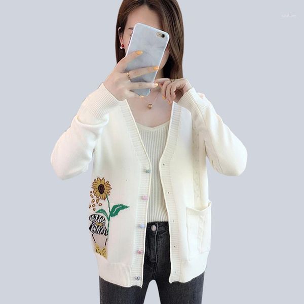women's knits & tees spring and autumn long sleeve coats women casual knitted cardigans embroidery sweaters solid color loose v-neck w, White
women's knits & tees spring and autumn long sleeve coats women casual knitted cardigans embroidery sweaters solid color loose v-neck w, White