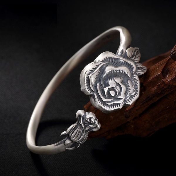 bangle bracelet women's retro national style rose opening 999 pure silver simple solid lettering jewelry, Black
bangle bracelet women's retro national style rose opening 999 pure silver simple solid lettering jewelry, Black