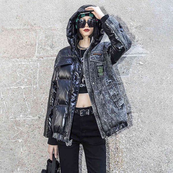 women's down & parkas tuogu chao brand women's clothing autumn winter european design sense cowboy splicing coat hooded down jacke, Black
women's down & parkas tuogu chao brand women's clothing autumn winter european design sense cowboy splicing coat hooded down jacke, Black