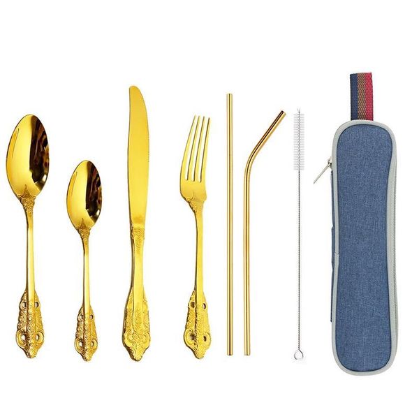 8pcs/set dinnerware gold reusable travel cutlery set camp utensils set with stainless steel spoon fork straw porta qylypu
8pcs/set dinnerware gold reusable travel cutlery set camp utensils set with stainless steel spoon fork straw porta qylypu