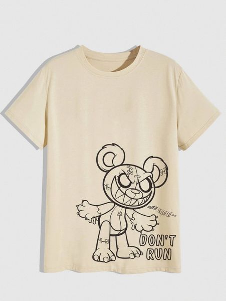 men slogan and cartoon graphic tee c8j2#, White;black
men slogan and cartoon graphic tee c8j2#, White;black