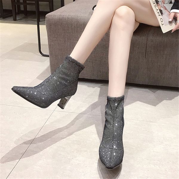 2021 fashion winter ins luxury women glitter block heels high ankle stretcher boots queen silver shoes i70i, Black
2021 fashion winter ins luxury women glitter block heels high ankle stretcher boots queen silver shoes i70i, Black