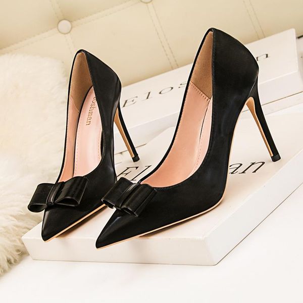 10cm pumps 2020 fashion slim show fine with high heel suede pointed bow high heels women's shoes single shoes, Black
10cm pumps 2020 fashion slim show fine with high heel suede pointed bow high heels women's shoes single shoes, Black