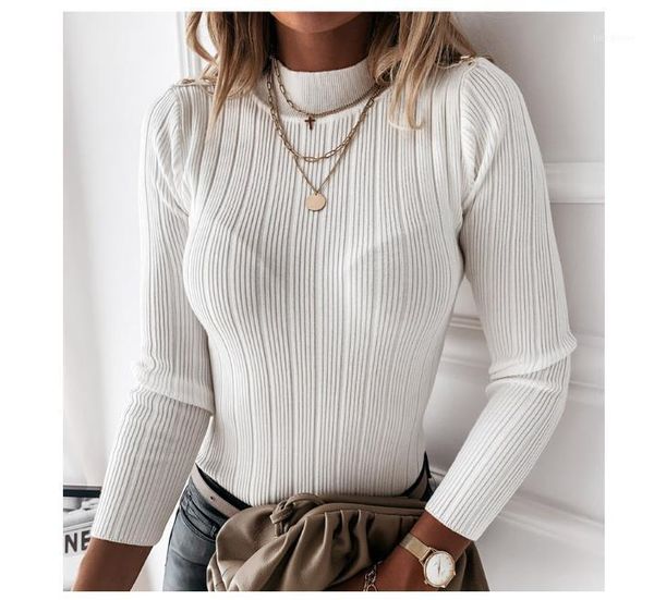 2020 women's autumn women solid color knitwear, half high neck long sleeve stripe knitted pattern pullover shirts 1, White;black
2020 women's autumn women solid color knitwear, half high neck long sleeve stripe knitted pattern pullover shirts 1, White;black