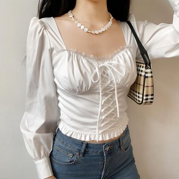 white color fashion lace-up women blouse ruched vintage lantern sleeves sheath club female clothes
white color fashion lace-up women blouse ruched vintage lantern sleeves sheath club female clothes