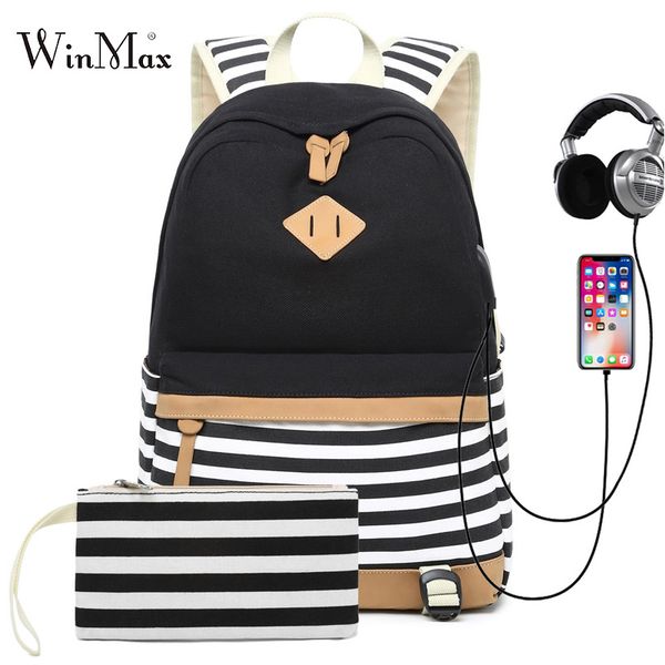 2 sets usb school bags for teenager girls backpack lapbag for women travel backpacks phone bag striped print mochila escolar t200114 
2 sets usb school bags for teenager girls backpack lapbag for women travel backpacks phone bag striped print mochila escolar t200114