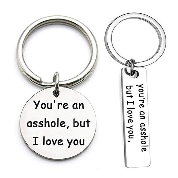 funny boyfriend gift you're an asshole but i love you keychain engraved stainless steel keyring for husband personality gifts, Silver
funny boyfriend gift you're an asshole but i love you keychain engraved stainless steel keyring for husband personality gifts, Silver