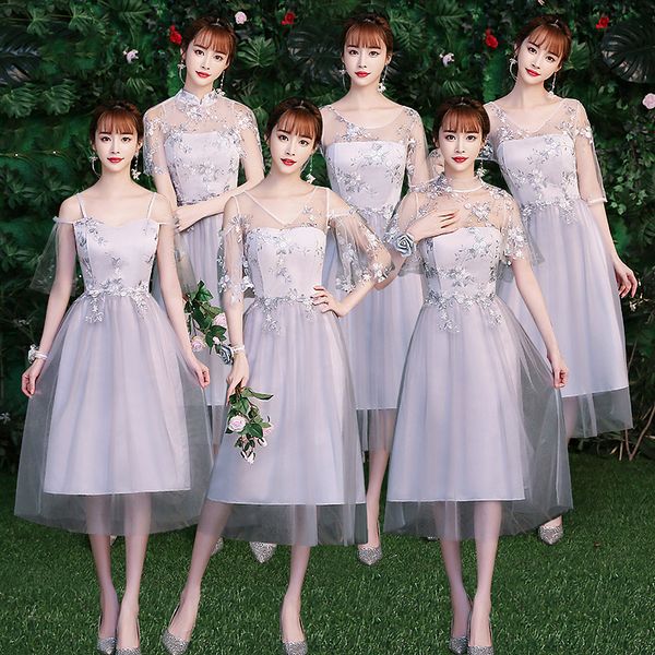 Elegant Gray Tulle Illusion lace Embroidery New gray lace Bridesmaid Dresses Wedding Guest Party Gowns Cheap Long Prom Dress
Elegant Gray Tulle Illusion lace Embroidery New gray lace Bridesmaid Dresses Wedding Guest Party Gowns Cheap Long Prom Dress