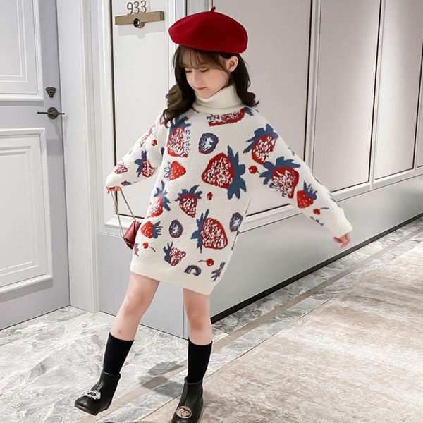 big girls mink cashmere strawberry 2020 winter children's high neck cartoon middle long sweater, Blue
big girls mink cashmere strawberry 2020 winter children's high neck cartoon middle long sweater, Blue