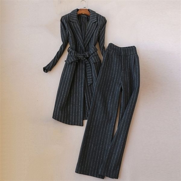 winter temperament long striped jacket feminine elegant office suit jacket fashion wide leg pants two-piece q1215 q1217, White;black
winter temperament long striped jacket feminine elegant office suit jacket fashion wide leg pants two-piece q1215 q1217, White;black