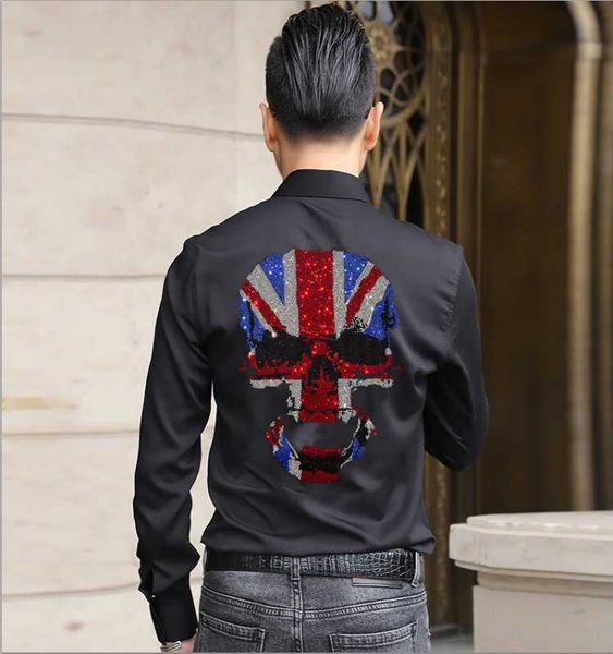 men's casual shirts autumn fashion long sleeve rhinestone shirt summer mens blouse, White;black
men's casual shirts autumn fashion long sleeve rhinestone shirt summer mens blouse, White;black