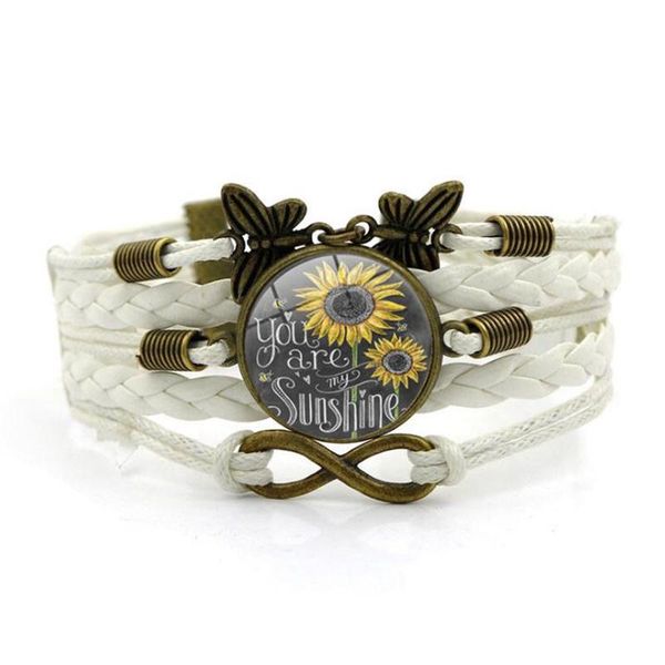 bangle time gem multi-layer braided retro butterfly bracelet sunflower fashion jewelry wrist weave wrap faux leather, Black
