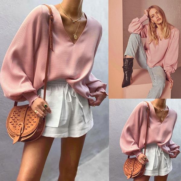 2021 fashion casual v neck pink solid color loose lantern sleeve women blouse long sleeve women and shirt, White
2021 fashion casual v neck pink solid color loose lantern sleeve women blouse long sleeve women and shirt, White