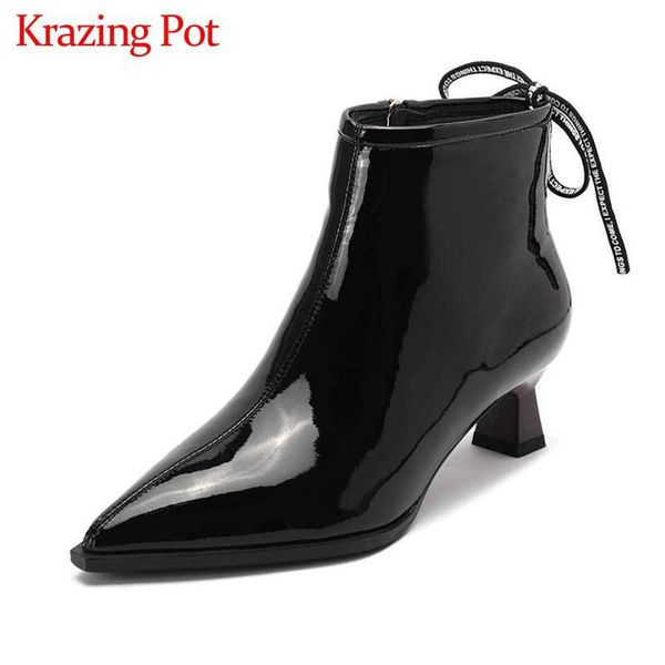 krazing pot basic office lady genuine leather solid pointed toe high heels lace up zipper beauty lady keep warm ankle boots l36, Black
krazing pot basic office lady genuine leather solid pointed toe high heels lace up zipper beauty lady keep warm ankle boots l36, Black