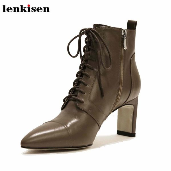 boots lenkisen solid elegant ladies cow leather lace up high heels pointed toe winter women keep warm fashion ankle l85, Black
boots lenkisen solid elegant ladies cow leather lace up high heels pointed toe winter women keep warm fashion ankle l85, Black